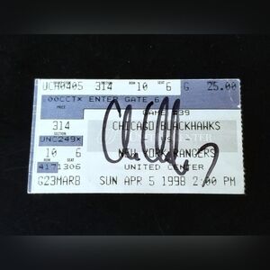 Chicago Blackhawks N.Y. Rangers Ticket Stub 1998 Signed Autograph Chris Chelios